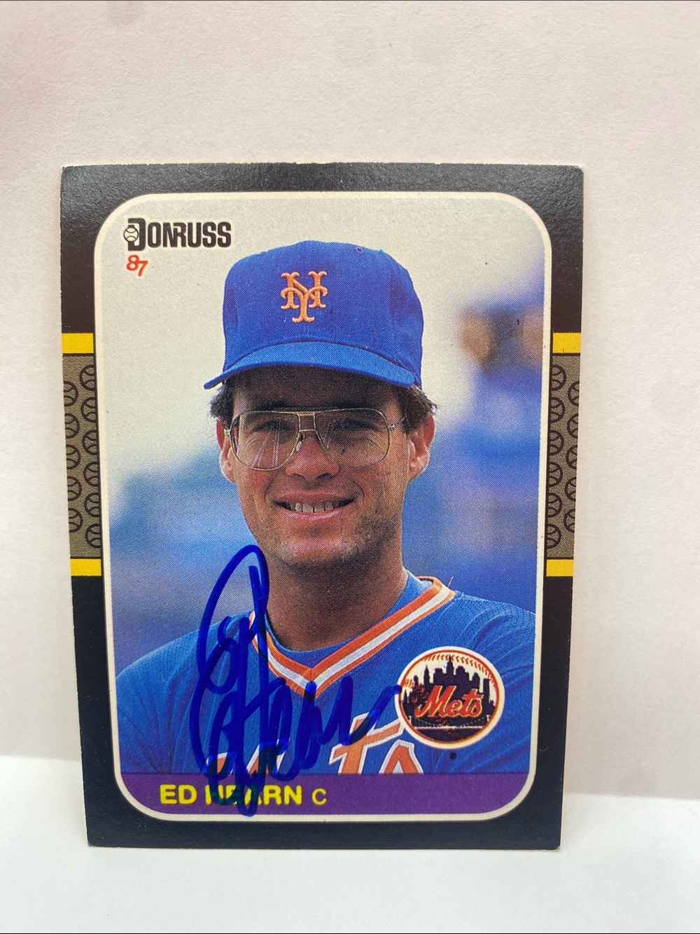 1987 Donruss Ed Hearn Mets #446 In Person Autograph (088)